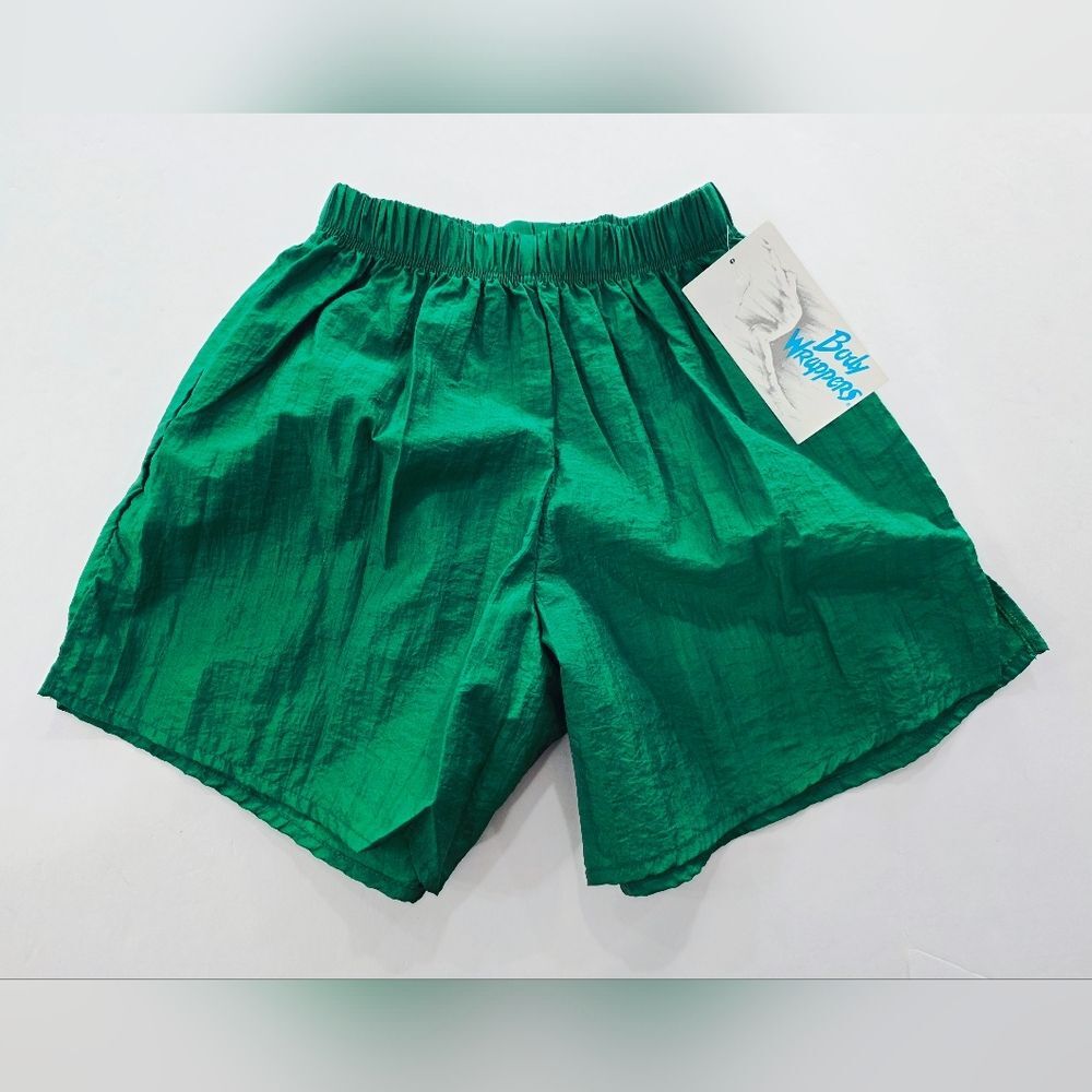 VTG Body Wrappers 80s Nylon Runnings Shorts High Waist Green Womens Sz S (Flaw)
